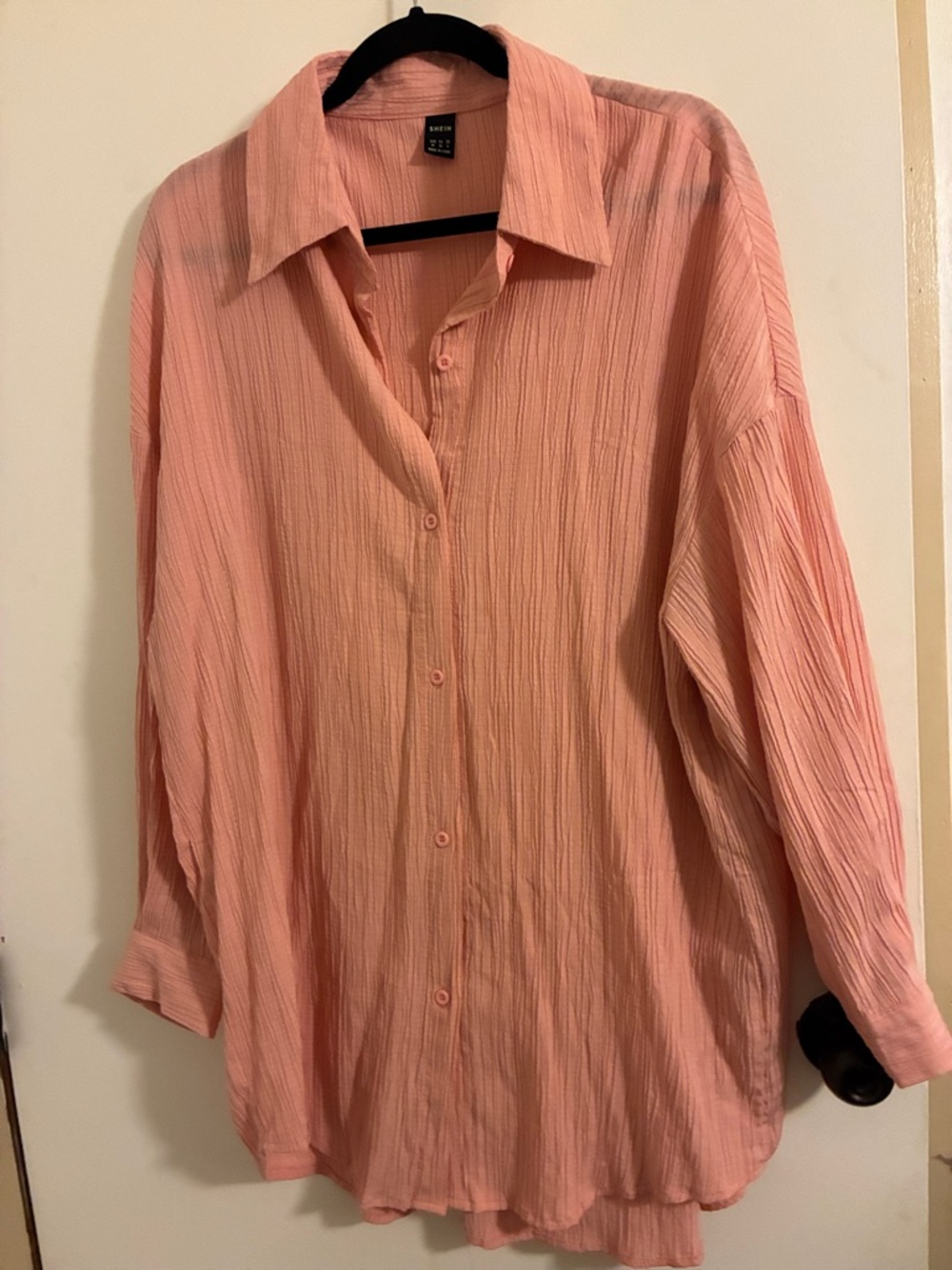SHEIN Light Pink/Peach Long-Sleeve Button-Down Shirt